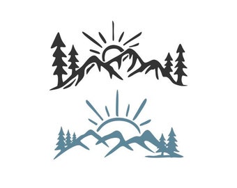 Mountains and Sun Cuttable Design SVG PNG DXF & eps Designs Cricut Cameo File Silhouette