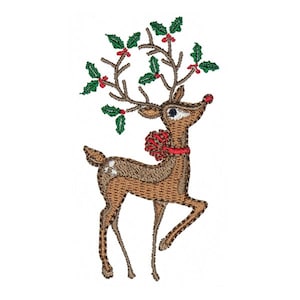 Holly Deer Embroidery Design - Instant Download PES DST