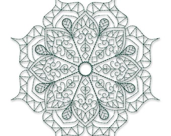 Floral Mandala Sketch Embroidery Design - PES DST Machine Embroidery Instant Download Digital Files