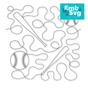 Baseball Bat Edge To Edge Pattern Quilt Block Machine Embroidery Design - PES DST Instant Download - 11 sizes