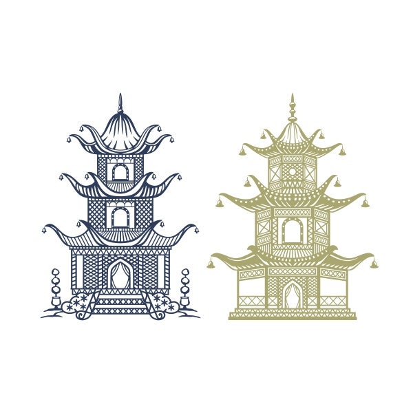 Chinoiserie Pagoda Cuttable Design SVG PNG DXF &amp;eps Designs - Etsy España