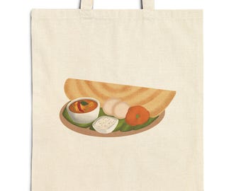 Dosa Cotton Canvas Tote Bag: South Indian Art, Double-Sided Eco-Friendly Grocery Bag
