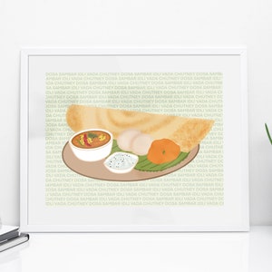 South Indian Wall Print - South Indian Food Print  | Wall Art Wall Decor | Dosa Indian Food Design Print