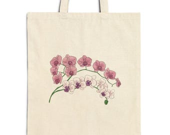 Orchid Tote Bag: Pink & White Floral Cotton Canvas Shopping Bag