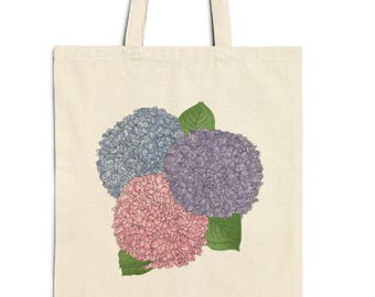 Hydrangea Cotton Tote Bag: Floral Canvas Shoulder Purse, Reusable Shopping Bag