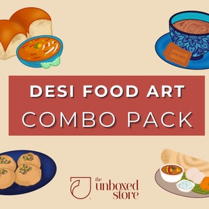 Desi Food Print and Sticker Set  | Wall Art Wall Decor | Dosa, Pani Puri, Chai Pav Bhaji | Indian Food Art South Indian Food Prints