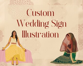 Custom Wedding Sign: Bride & Groom Outfit Illustration (Digital Only)