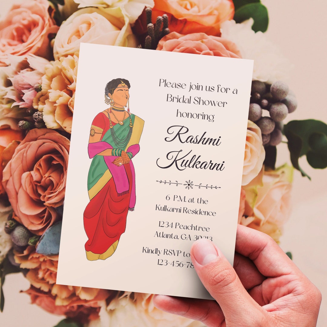 Marathi Bridal Shower Invitation Card Template Customizable HASSLE FREE