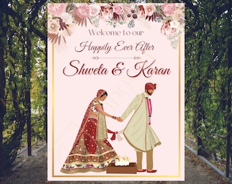 Customizable Pink Indian Wedding Welcome Sign (Digital)