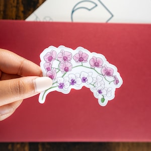 Orchid Sticker Clear Matte | clear pink floral sticker, 3x3in clear sticker, pink orchid sticker, white orchid sticker, spring stickers