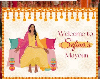 Customizable Mayoun Welcome Sign: Colorful Dholki Sangeet Entrance (Digital)