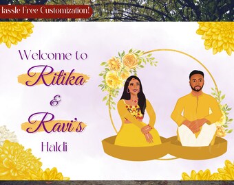 Customizable Haldi Ceremony Welcome Sign: Yellow & Purple (Digital)