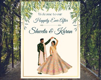 Customizable Indian Wedding Welcome Sign: Greenery Decor (Digital)