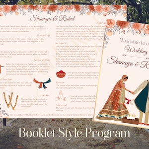Programa de boda hindú imprimible / Programa de boda digital personalizable SIN PROBLEMAS, Programa de boda naranja gujarati, Programa de boda plegable