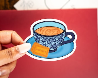 Chai Time Sticker: Desi Indian Food Art, Waterproof Vinyl