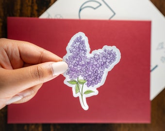 Lilac Floral Line Art Sticker: Clear Matte Purple Sticker (3x3in)