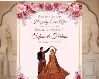 Pink Floral Baraat Welcome Sign: Customizable Indian Wedding (Digital)