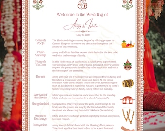 Custom Hindu Wedding Program Template  | Digital Editable HASSLE FREE Modern Indian Wedding Digital Template | We customize it for you!