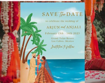 Custom Indian Beach Wedding Save the Date Card (Digital Template)