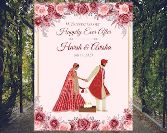 Floral Indian Wedding Welcome Sign: Customizable Hindu Ceremony (Digital)