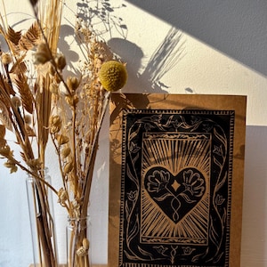 Biglietto con stampa lino a forma di cuore / biglietto di nozze / anniversario / amore 5 x 7 pollici con busta / lino fatto a mano / interno vuoto con busta / arte in lino
