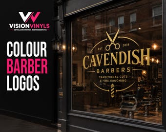 Custom Barber Shop Window Logo Decal | Colour Vinyl Barber Shopfront Sign
