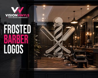 Custom Barber Shop Frosted Logo Decal | Etched Glass Window Sign | Barber Branding