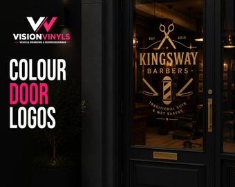 Custom Barber Shop Door Logo Decal | Colour Vinyl Barber Glass Door Sign