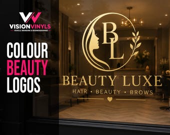Custom Beauty Salon Window Logo Decal | Colour Vinyl Salon Shopfront Sign