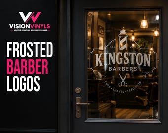 Custom Barber Shop Frosted Door Logo Decal | Etched Glass Barber Door Sign
