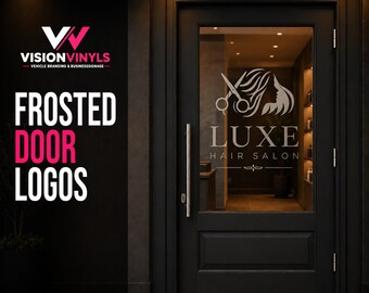 Custom Hair Salon Frosted Door Logo Decal | Etched Glass Salon Door Sign