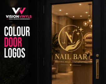 Custom Nail Salon Door Logo Decal | Colour Vinyl Nail Bar Glass Door Sign