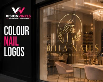 Custom Nail Salon Window Logo Decal | Colour Vinyl Nail Bar Shopfront Sign