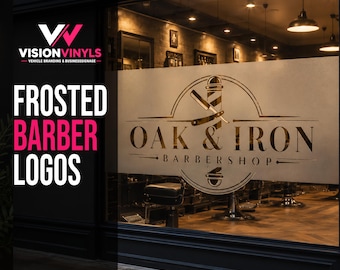 Custom Barber Shop Frosted Window Logo Decal | Barber Glass Branding Sign