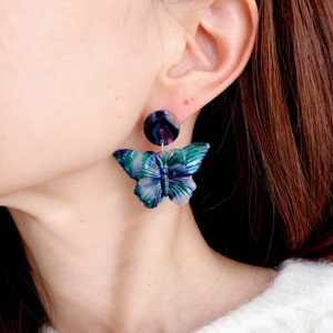 Brown Tortoise Butterfly  dangle earring, Acetate resin drop earring. Boho Sophisticated butterfly earring jewelry gift for her