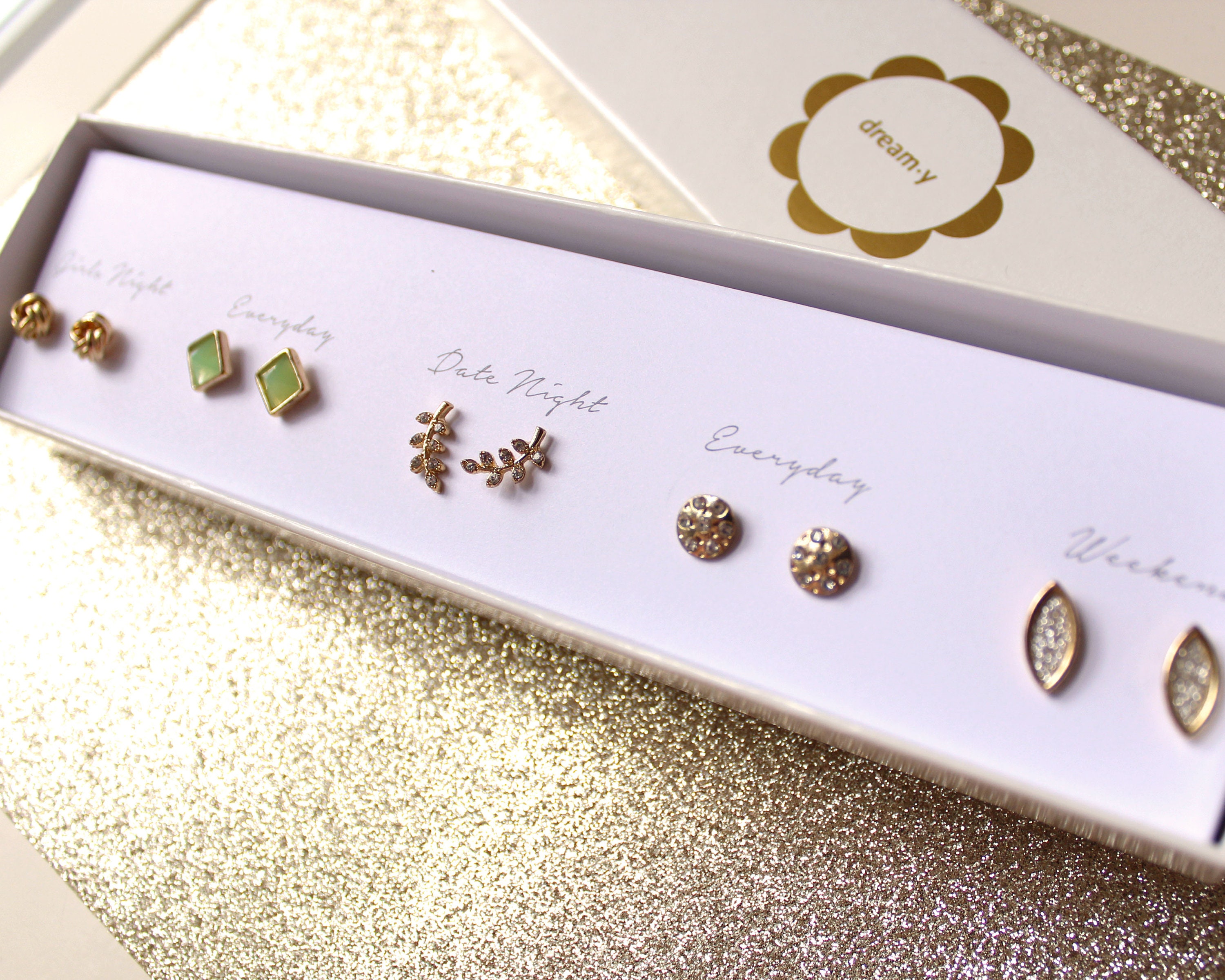 Boxed earring gift set/everyday mini gemstone earrings/minimalist gold dainty leaf earring/gift for her/bridal Christmas birthday gift