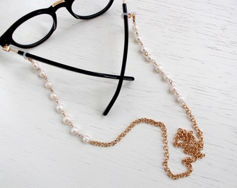 Freshwater Pearl Glasses Chain, Boho Gold Eyeglass Chain, Sunglass and Mask Chain Holder, Reading Glasses chain necklace, Gift For Her,