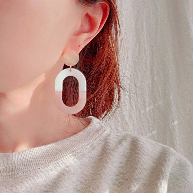 Acetate Resin EarringsRose Pink White Confetti Swirl EarringPink White Statement EarringsGeometric Modern EarringsPeach Tortoise earring