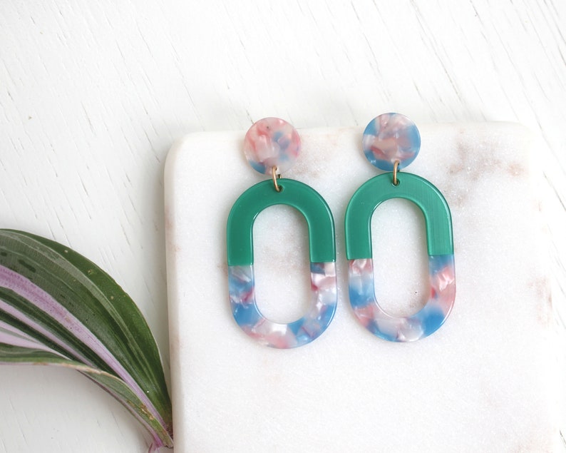 Acetate Resin EarringsRose Pink White Confetti Swirl EarringPink White Statement EarringsGeometric Modern EarringsPeach Tortoise earring