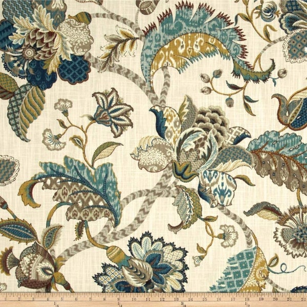 P Kaufmann Finders Keepers French Blue Linen Cotton Fabric by the Yard Background Yardage Farmhouse Country Jacobean