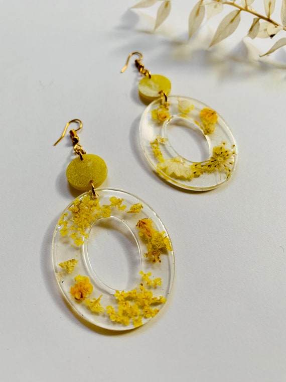 Yellow resin earrings discount