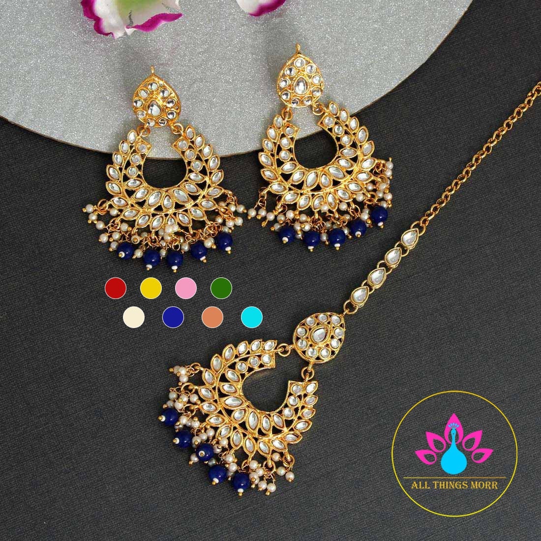 Fancy Special Gold AND Color Imitation Peral Kundan Earrings With Maa…