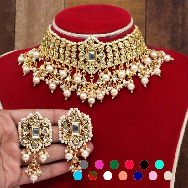 Kundan Necklace Set with Earrings/Pearl Kundan Set With Earrings/Neck…