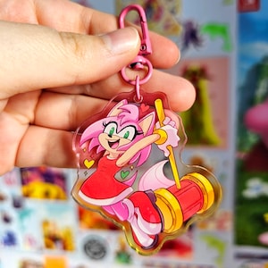 Amy Rose the Hedgehog Colourful Gradient Acrylic Keychain Charm