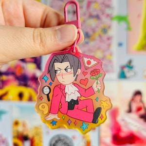 Miles Edgeworth Phoenix Wright Ace Attorney Chibi Colourful Gradient Acrylic Keychain