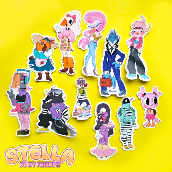 Stella, be my Friend!! Handmade Stickers Visual Novel Indie Video Game Merchandise featuring birds ducks chickens