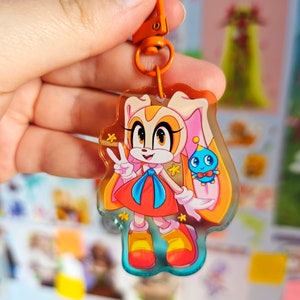 Cream the Rabbit and Cheese the Chao Colourful Gradient Acrylic Keychain Charm