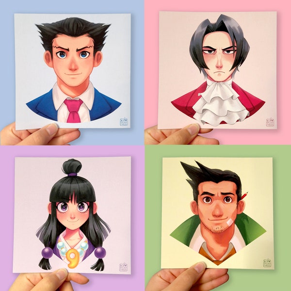 Phoenix Wright Ace Attorney Trilogy Prints, Phoenix, Edgeworth, Mia Fey, Gumshoe, Pearl Fey, Franziska von Karma, Godot, Maya Fey, Iris Fey