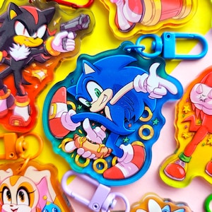 Llaveros acrílicos con degradado colorido de Sonic the Hedgehog: Shadow, Tails, Knuckles, Amy Rose, Blaze, Jet, Wave, Eggman, Silver, Tangle y Surge