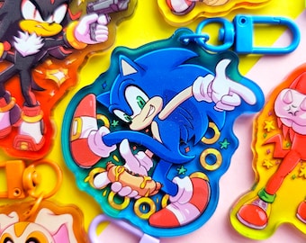 Sonic Inspired Colourful Gradient Acrylic Keychains Charms Shadow, Tails, Knuckles, Amy Rose, Blaze,Jet,Wave,Eggman,Silver,Tangle, Surge